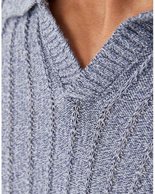 Mango Gray 100% Cotton Textured Knitted Revere Neck Poloshirt for men