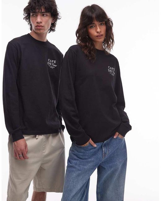 T-Shirt A Maniche Lunghe Nera Con Grafica "Cafe Sul Retro di Vans in Blue