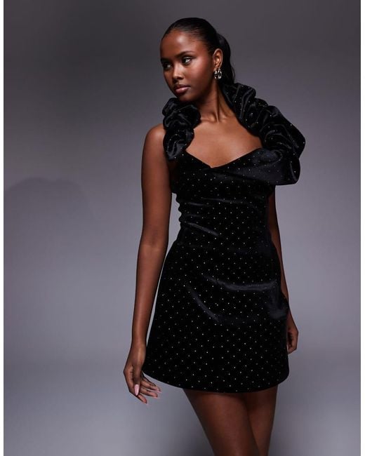 ASOS Black Premium Velvet Embellished Mini Dress With Neck Detail