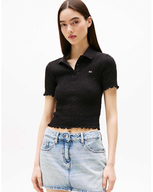 Tommy Hilfiger Black – gesmoktes poloshirt mit schmalem schnitt