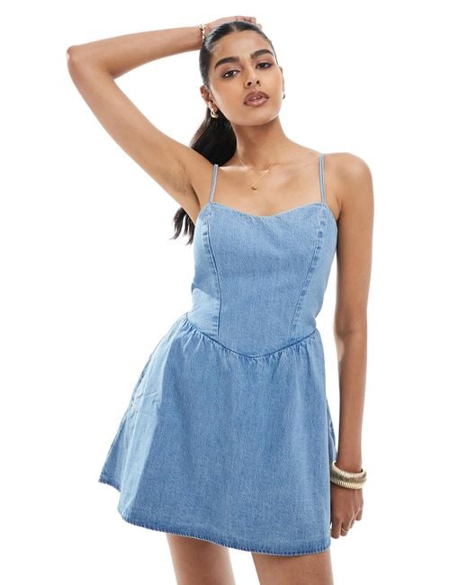 Hollister Drop Waist Sleeveless Tie Back Mini Dress in Blue | Lyst Hollister Drop Waist Sleeveless Tie Back Mini Dress in Blue | Lyst