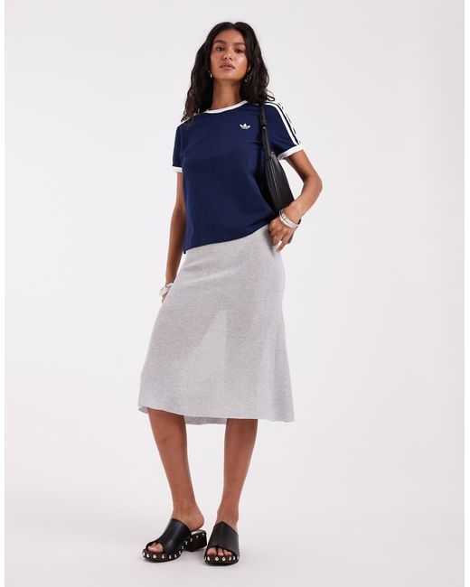 Adidas Originals Blue Slim Fit Three Stripe T-Shirt