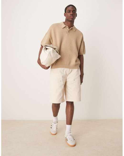 ASOS Natural Oversized Fit Texture Knitted Polo for men