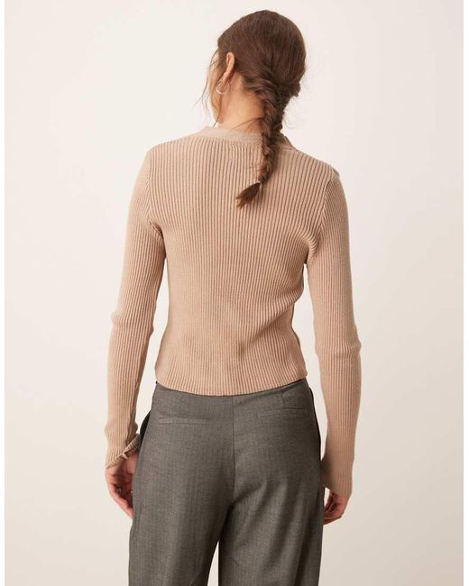Cárdigan Color Moca Con Cuello De Pico De Canalé De -Marrón ASOS de color Black