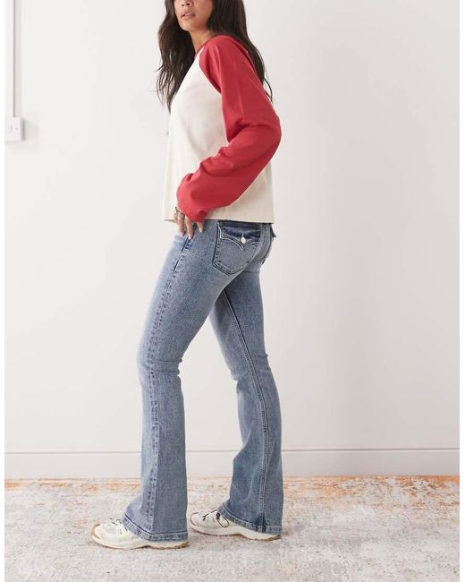Monki Blue Pocket Detail Flared Jeans