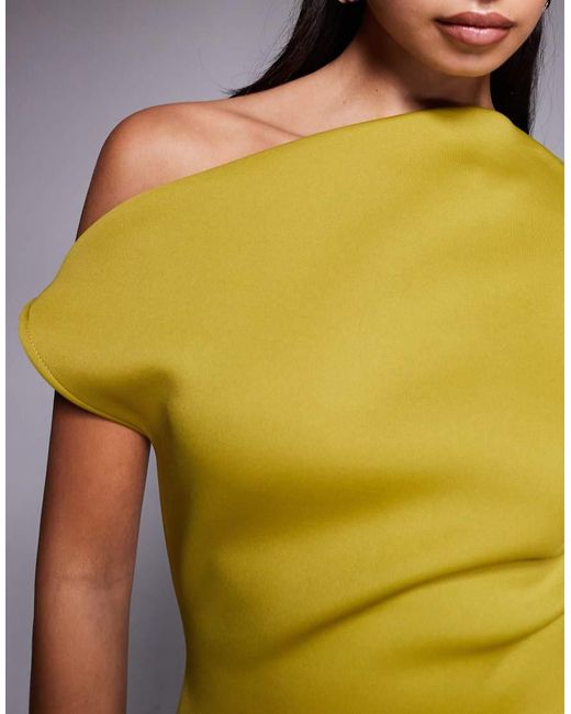 ASOS Yellow Structured Fallen Shoulder Mini Dress