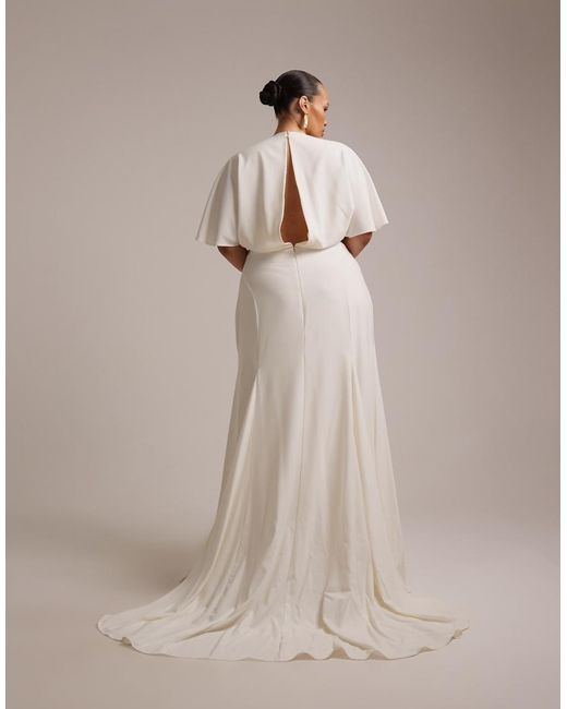 ASOS Natural Asos Design Curve Bridal Cape Sleeve Godet Maxi Dress