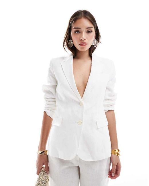 Mango White Linen Cinched Waist Co-ord Blazer