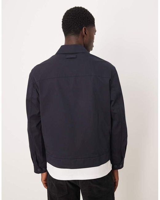 Mango Blue Cotton Mix Collared Jacket for men