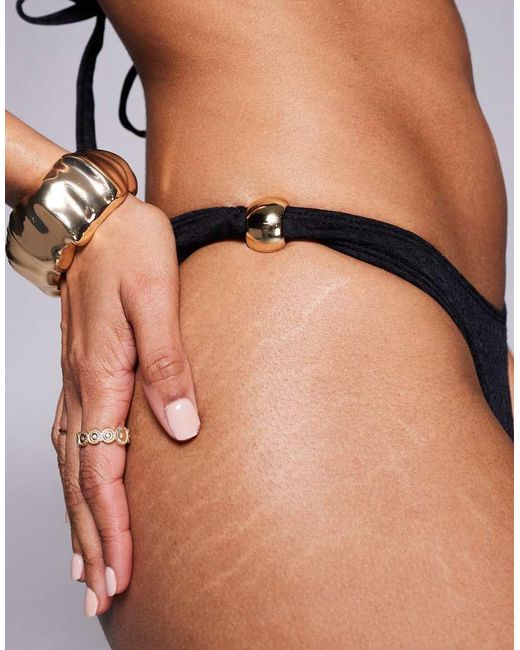 ASOS Black Tayla Tanga Bikini With Gold Bead Trim Bottom