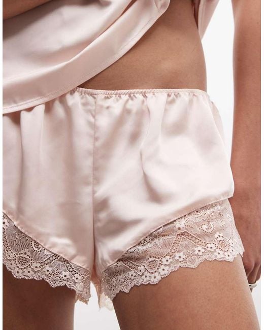 Monki Pink Satin Lace Shorts