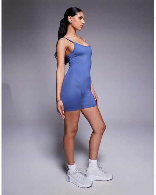 4505 Blue Strappy Romper With Inner Bra