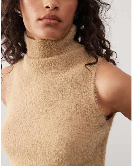 Collusion White Fluffy Roll Neck Knitted Vest