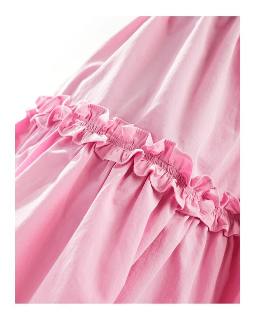 Urban Revivo Pink Tie Shoulder Cami Ruffle Mini Dress