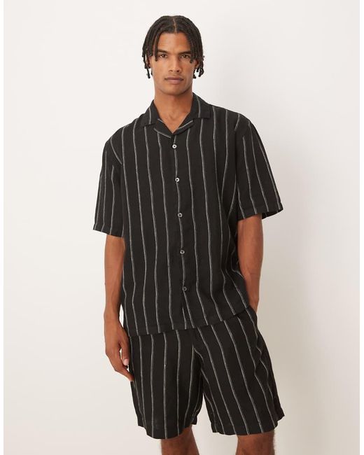 Camisa Negra A Rayas De Lino De Mango de hombre de color Black