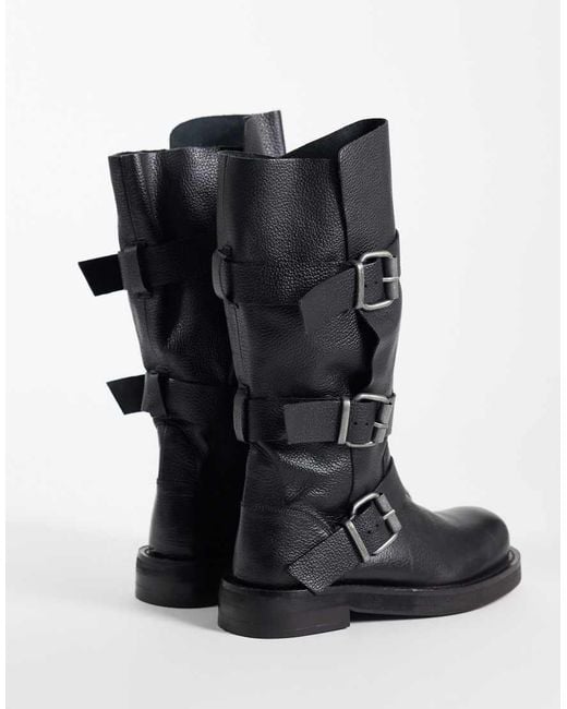 ASOS Black Clover Boho Buckle Slouchy Knee Boots
