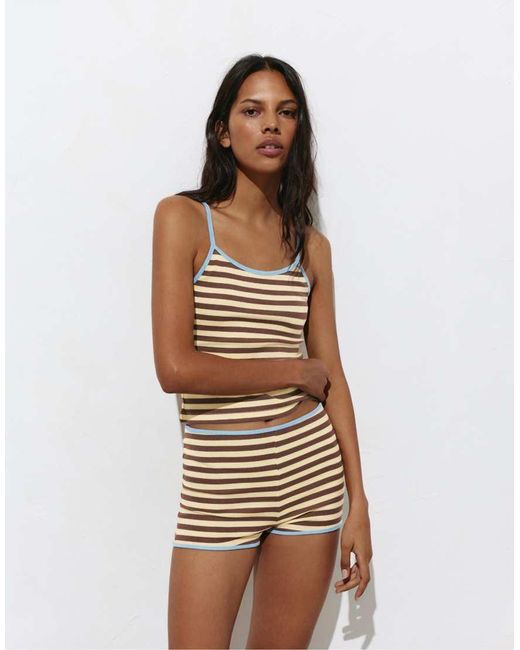 Pull&Bear Natural Striped Ribbed Shorts