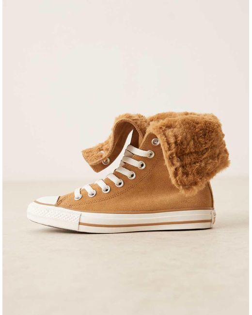 Converse Natural Chuck Taylor All Star Faux Fur Fold Over Trainers