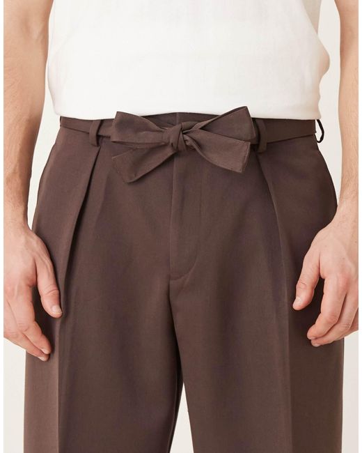 ASOS Brown Smart Wide Leg Trouser With Belt for men
