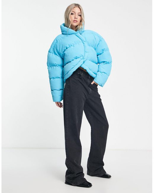 AsYou Curved Hem Puffer Jacket in Blue | Lyst