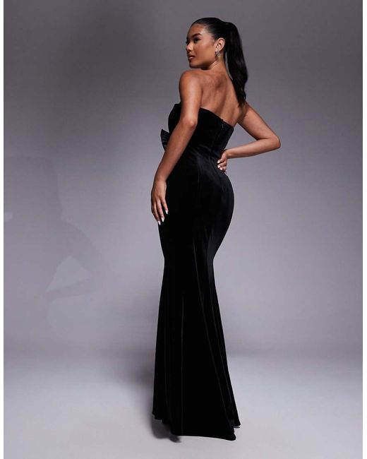Jarlo Black Velvet Bandeau Maxi Dress With Bow Front