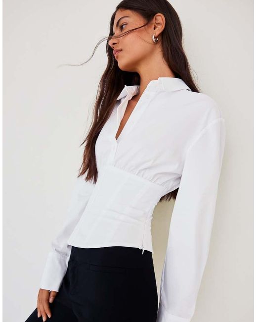 Bershka White Long Sleeve Corset-effect Shirt