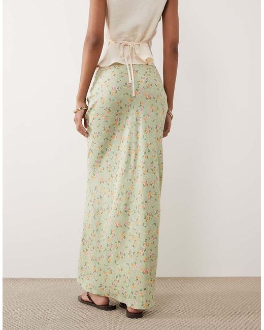 New Look Natural Floral Spun Bias Midi Skirt