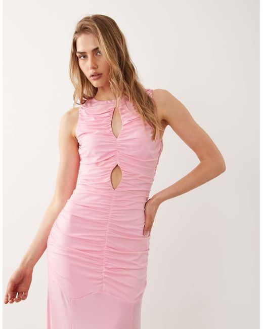 Pretty Lavish Pink Shayla Ruched Cut Out Jersey Maxi Dress