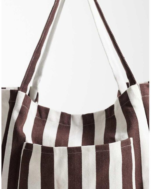 New Look White Stripe Slouchy Tote Bag