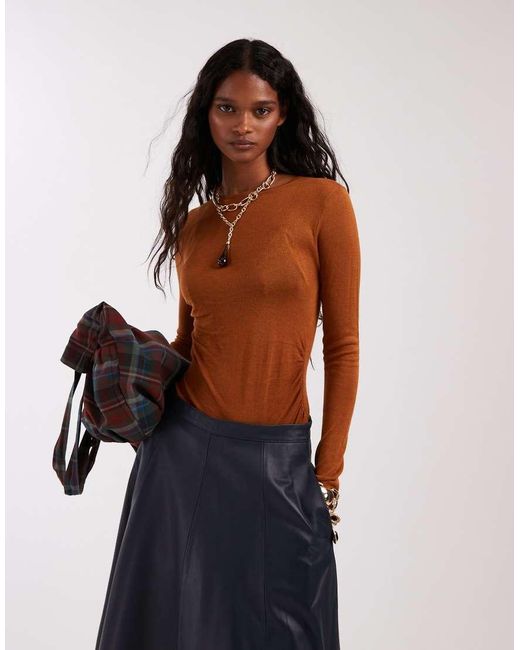ASOS Gebreide Zachte Top Met Gerimpelde Zijkant in het Blue