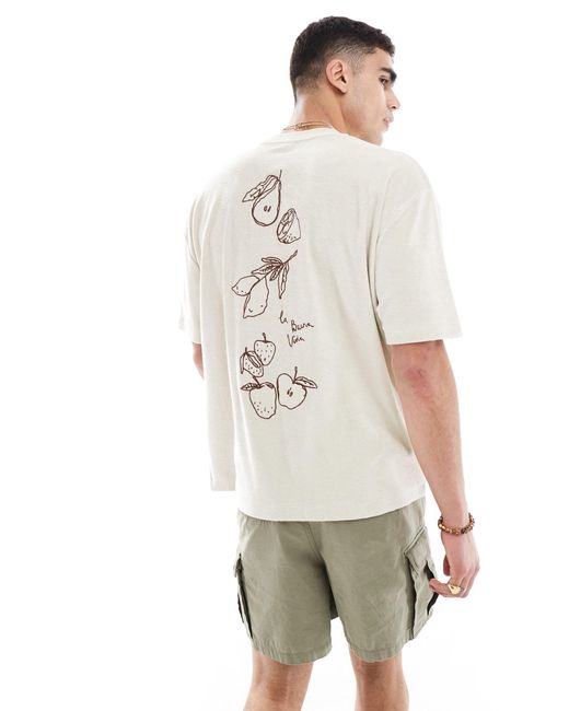 T-shirt oversize en tissu éponge avec broderie au dos - beige ASOS pour homme en coloris White