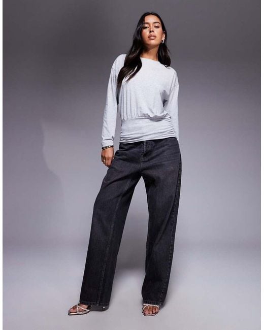 ASOS Gray Cinched Waist Batwing Top
