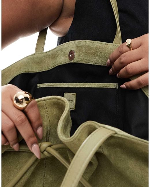ASOS Suede Winged Belted Tote-green