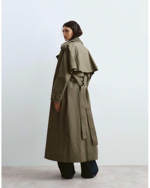 ARRANGE Green Two Tone Lapel Double Breasted Trench Coat