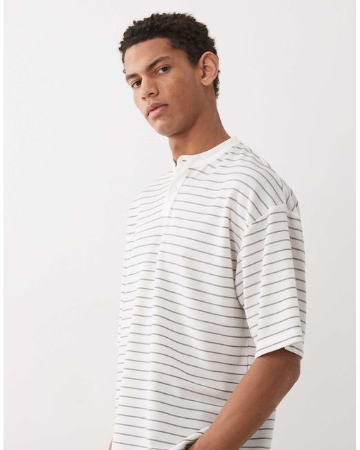 ASOS White Boxy Oversized Henley T-shirt for men