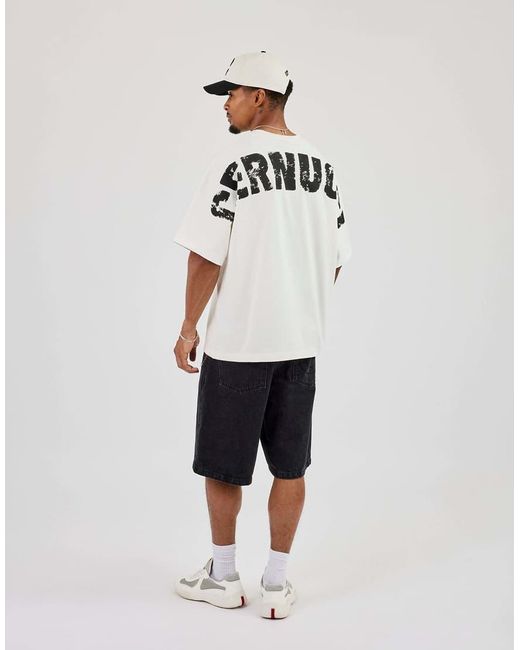 CERNUCCI White Oversized Distressed Graphic T-Shirt for men