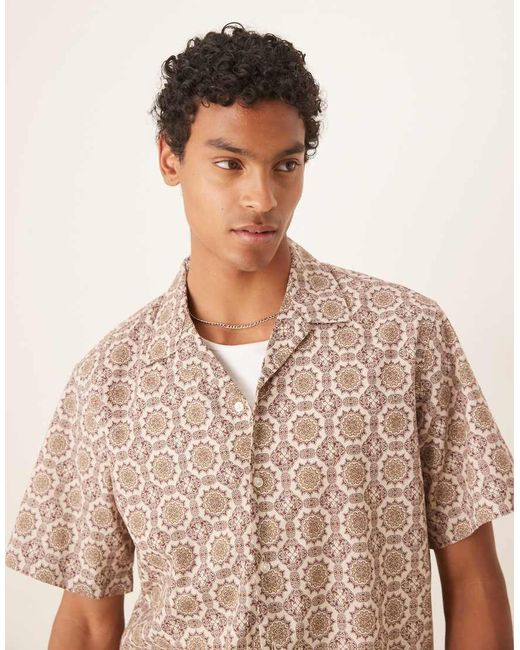 Camicia Color Cuoio Con Stampa Geometrica E Rever di SELECTED in Brown da Uomo