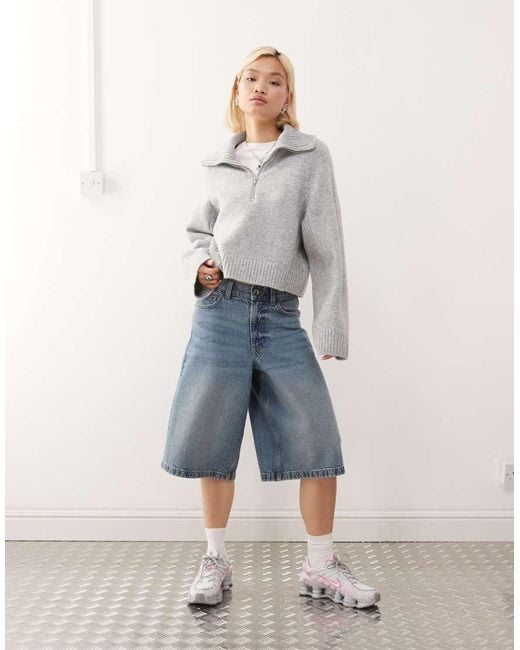 Monki Gray Half-zip Jumper