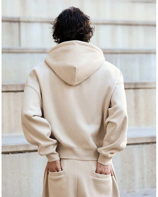 Bershka Natural Boxy Zip-up Hoodie for men