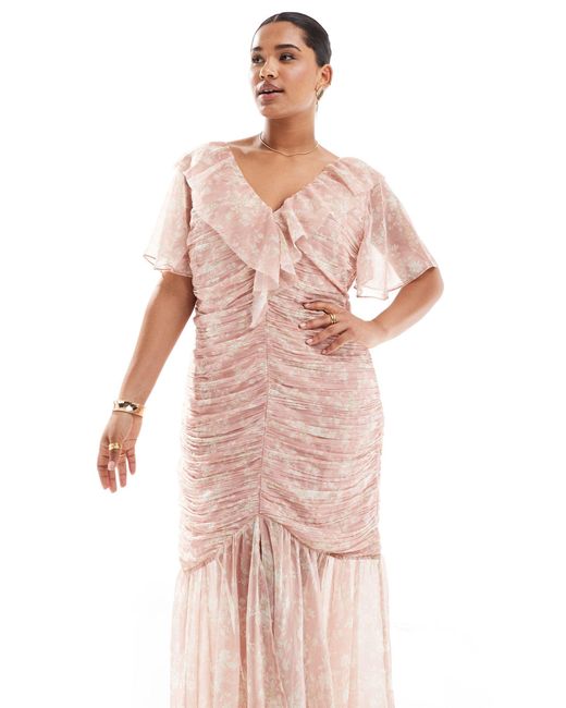 Asos design curve robe mi longue froncee pres du corps avec jeu ASOS en coloris Rose Lyst