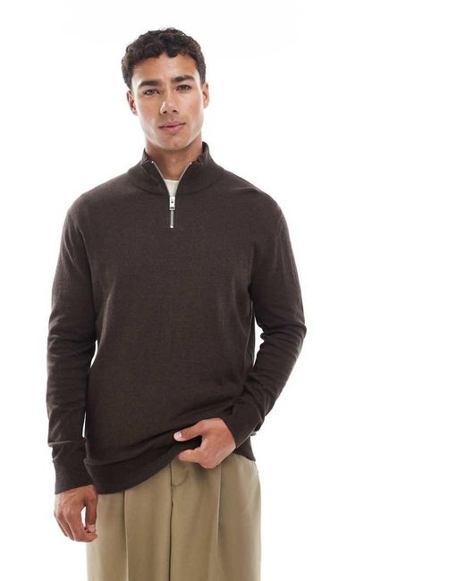 Jack & Jones Brown Quarter Zip Jumper for men