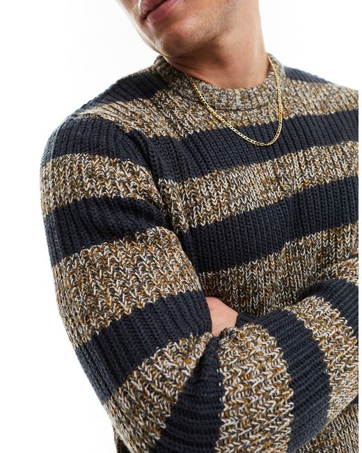 Only & Sons Brown Chunky Knit Stripe Jumper for men