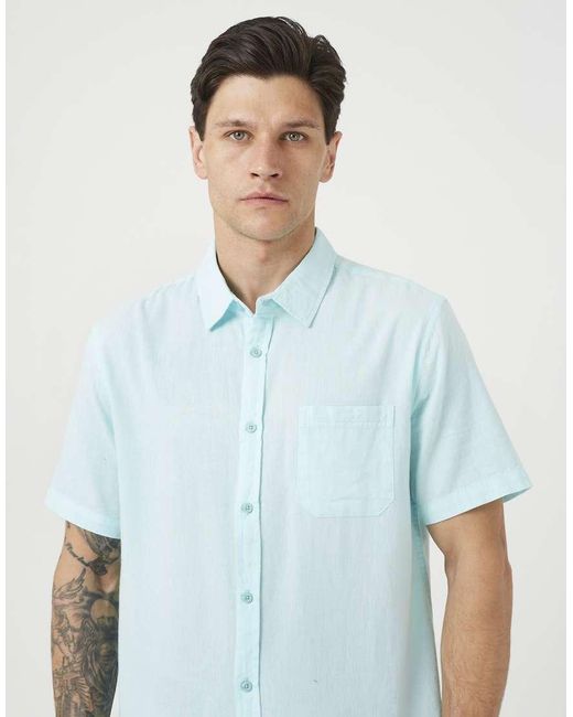 Brave Soul Blue Short Sleeve Button-Up Shirt With Chest Pocket for men