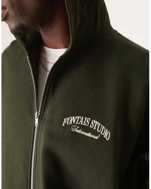 Sudadera Verde Oscuro Ultragrande Con Capucha Y Bordado En El Pecho Y La Espalda De ASOS de hombre de color Green