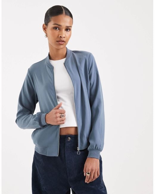 Vero Moda Blue Lightweight Zip Front Bomber Jacket