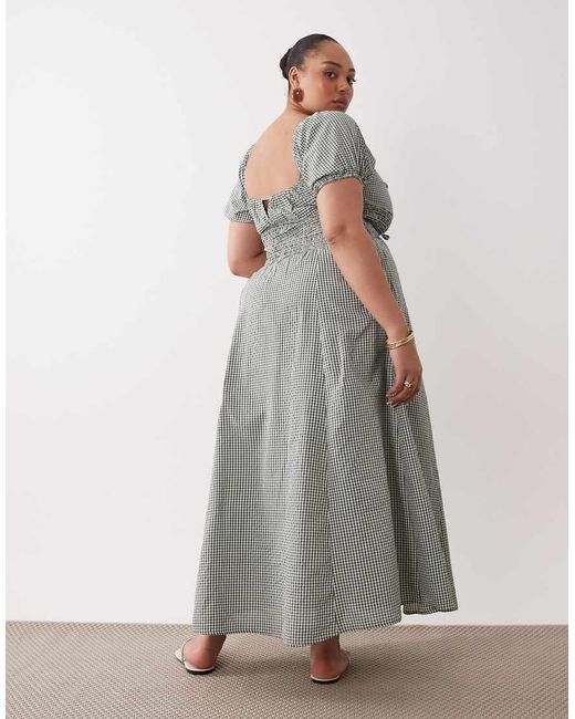 Esmee Curve Gray Puff Sleeve Tie Front Maxi Beach Dress