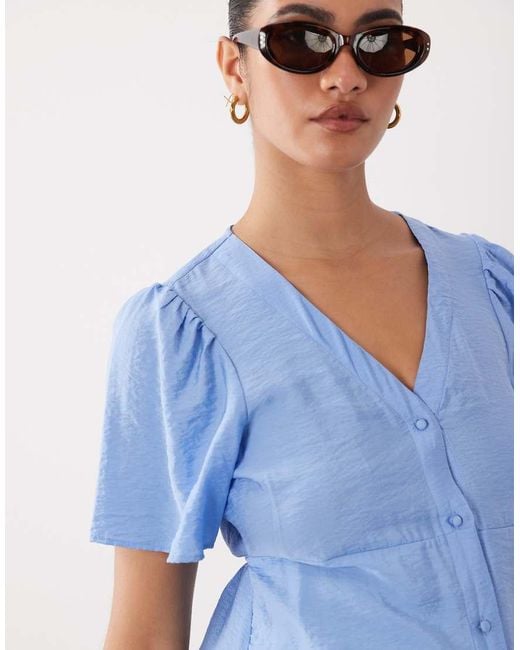 Mama.licious Blue Mamalicious Maternity Button Front Tie Waist Mini Dress