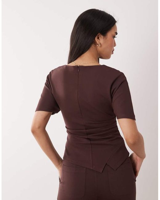 Pretty Lavish Brown Structured Jersey Pleat Detail Top