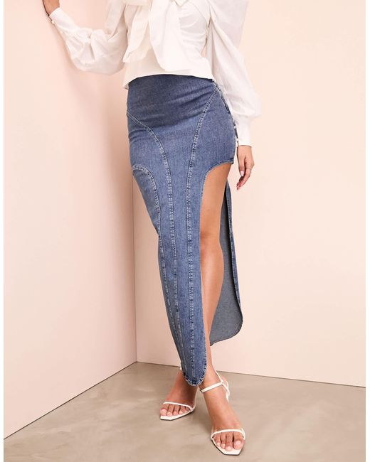 ASOS Blue Denim Midi Skirt With Split