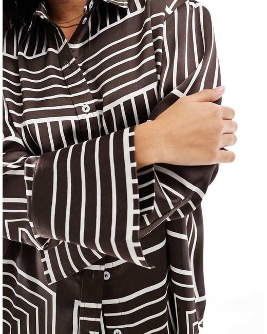 4th & Reckless Brown Satin Wide Cuff Button Front Shirt Co-ord